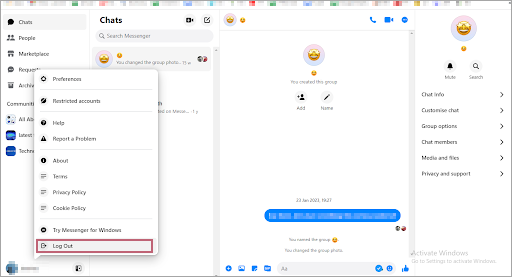 log out of Messenger using the browser on MAC