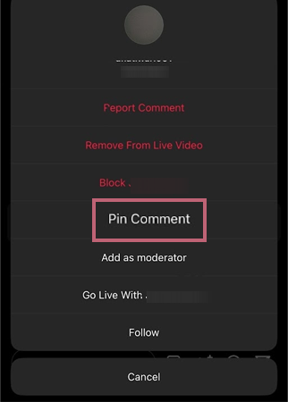Long Press on the comment and then click on Pin Comment