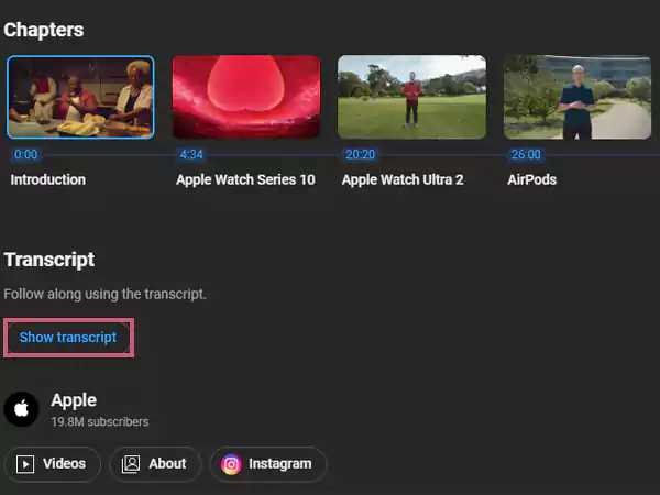 Scroll down and select Show Transcript