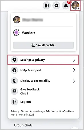 Click on down arrow and then Settings & Privacy