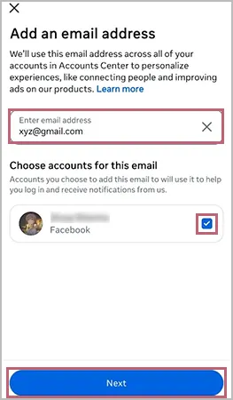 Enter email, select account, and tap Next