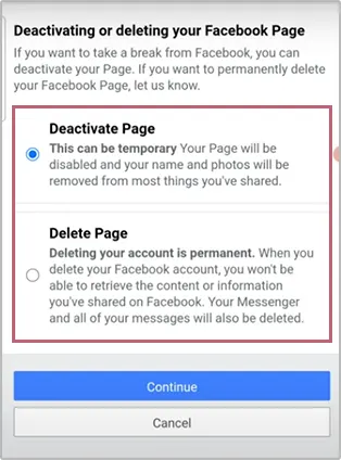 Deactivation or Deletion option