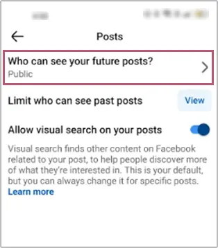 Tap on “Who can see your future posts?”